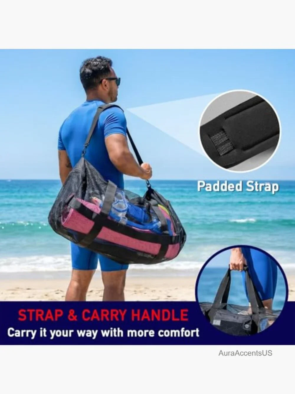 130L Mesh Duffle Bag for Scuba Dive, Snorkeling, Beach, Gym